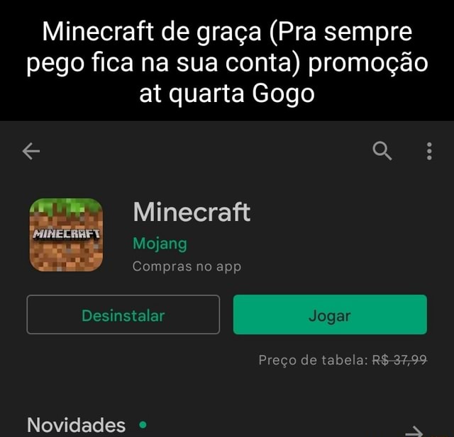 Ganhei desconto no Minecraft Oferta R$ 9 de desconto do Google