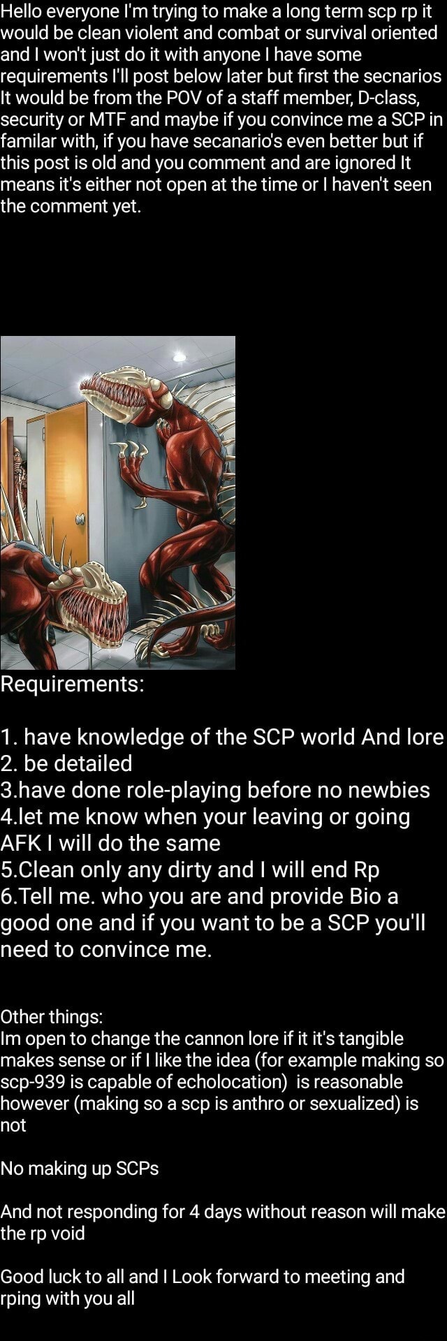 I'm working on SCP Roleplay in Roblox, I just finished 2 SCPs, SCP