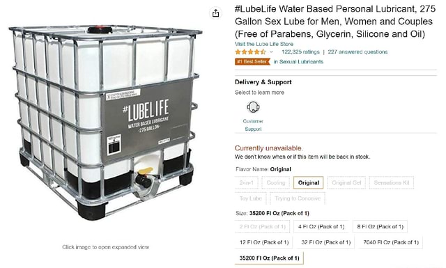 655 #LubeLife Water Based Personal Lubricant, 275 Gallon