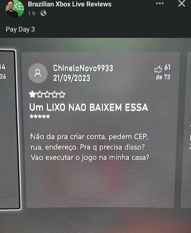 Brazilian Xbox Live Reviews Pay Day ChineloNovo9933 de 3 I Um LIXO NÃO  BAIXEM ESSA Não