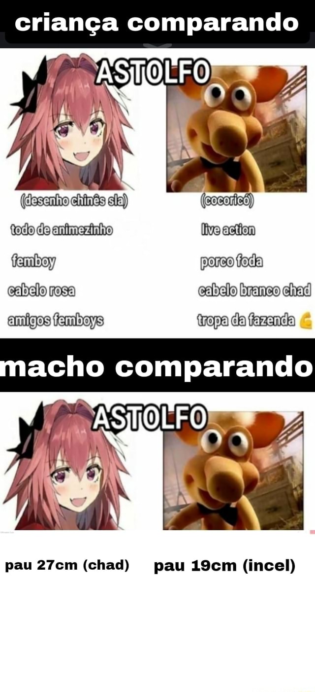 Criança comparando (desenho acho comparando pau 27cm (chad) pau 19cm  (incel) - iFunny Brazil