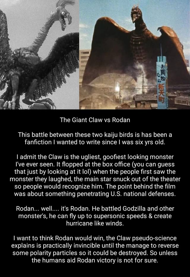 The Giant Claw vs Rodan This battle between these two kaiju birds is ...