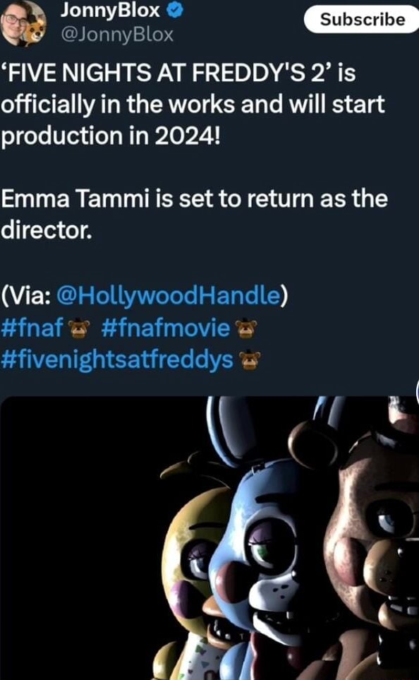 Five Nights At Freddy's 2' Is In The Works, Emma Tammi Returning