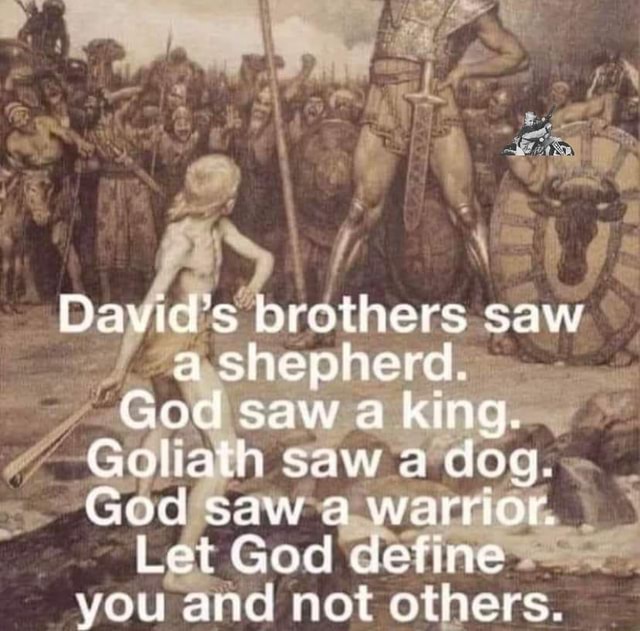 David's brothers saw a shepherd God saw a king. Gohath saw a doy, God