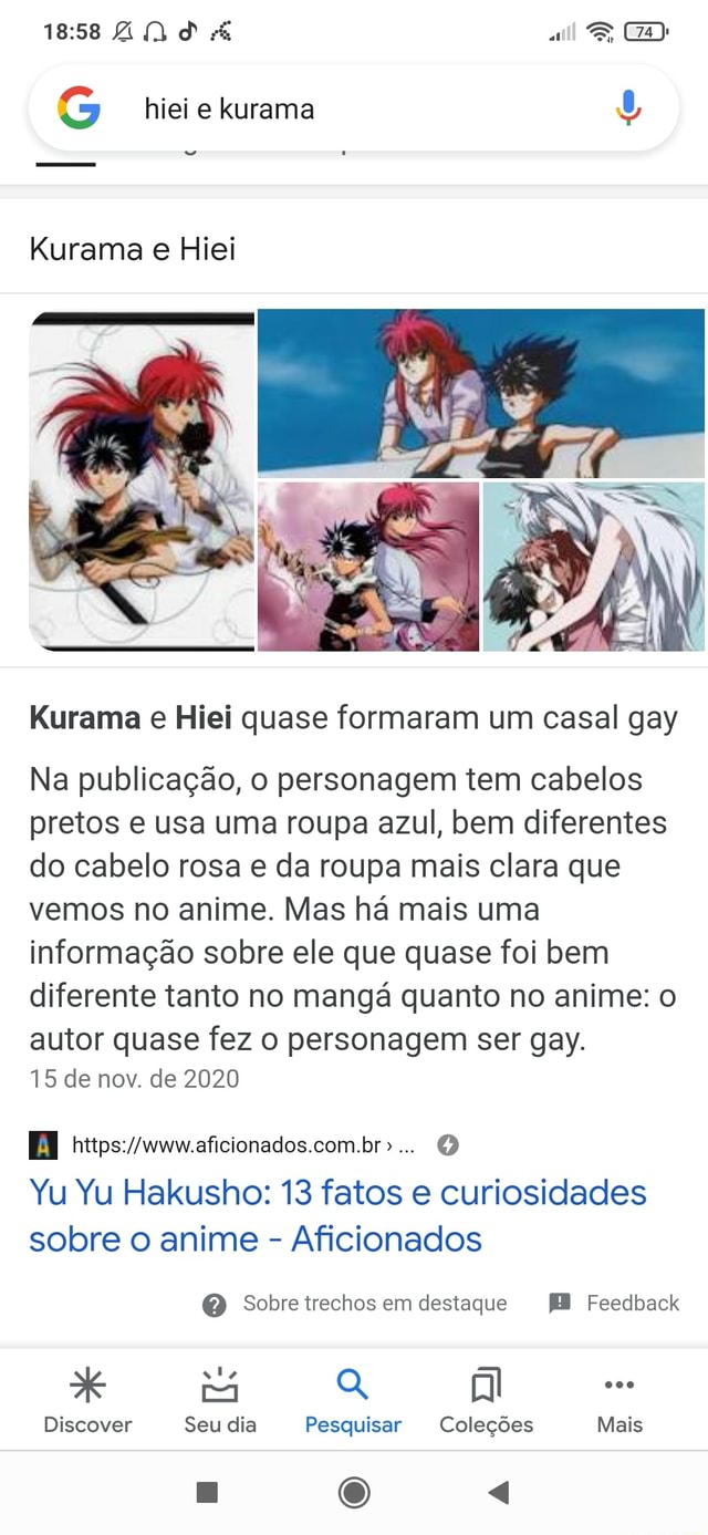 Hiei e Kurama quase foram um casal homossexual no anime Yu Yu Hakusho! # yuyuhakusho #anime #kurama 