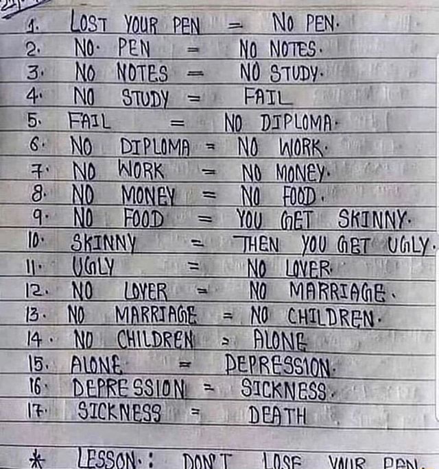 Lost Your pey No PEN. NO PEN No NOTES. NO NOTES NO StuDy NO