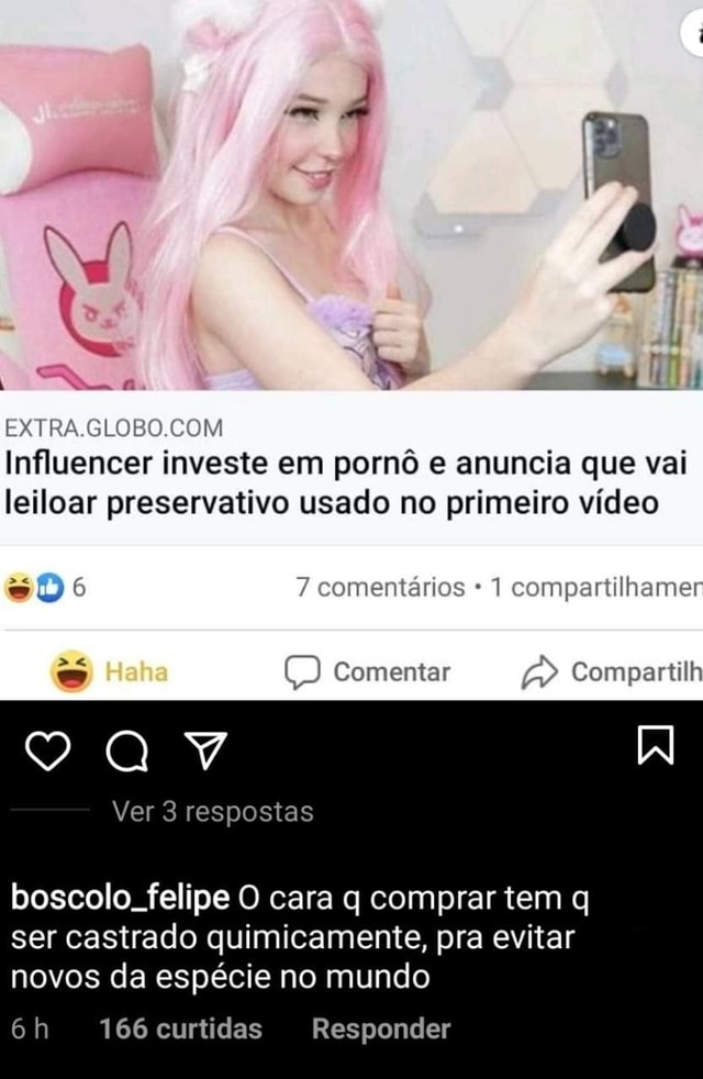 Influencer investe em pornô e anuncia que vai leiloar preservativo usado no  primeiro vídeo - Jaru Online