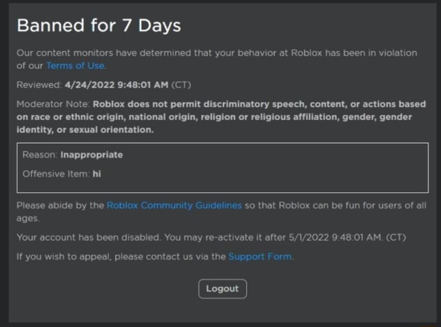 Banned for 7 Days Our content monitors have determined that your ...