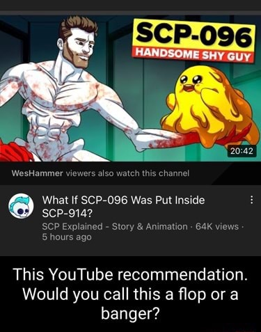 WesHammer viewers also watch this channel What If SCP-096 Was Put Inside SCP-914?  SCP Explained - Story & Animation views 5 hours ago This   recommendation. Would you call this a flop