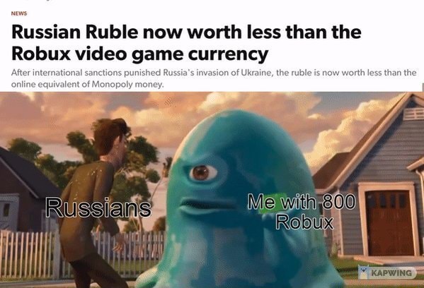 Russian Ruble now worth less than the Robux video game currency