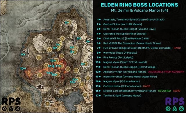 ELDEN RING BOSS LOCATIONS Mt. Gelmir & Volcano Manor Anastasia ...