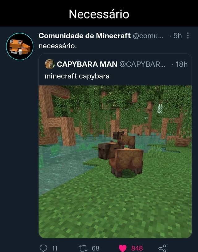 Necessário Comunidade de Minecraft Gcomu.. : necessário. CAPYBARA MAN  GCAPYBAR - minecraft capybara ORi - iFunny Brazil