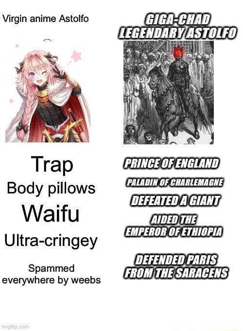 Virgin anime Astolfo GIGA CHAD, LEGENDARY ASTOLFO, Trap PRINCE OF