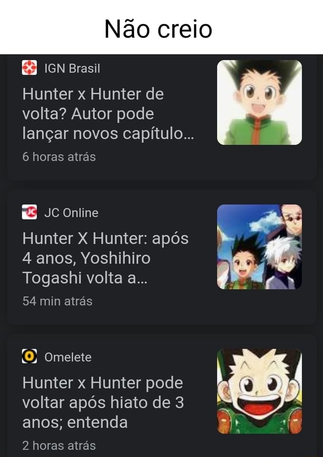 Hunter x Hunter está de volta após anos de Hiato - iFunny Brazil