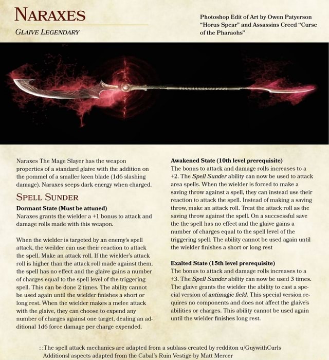 NARAXES GLAIVE LEGENDARY Edit of Art by Owen Patyerson "Horus