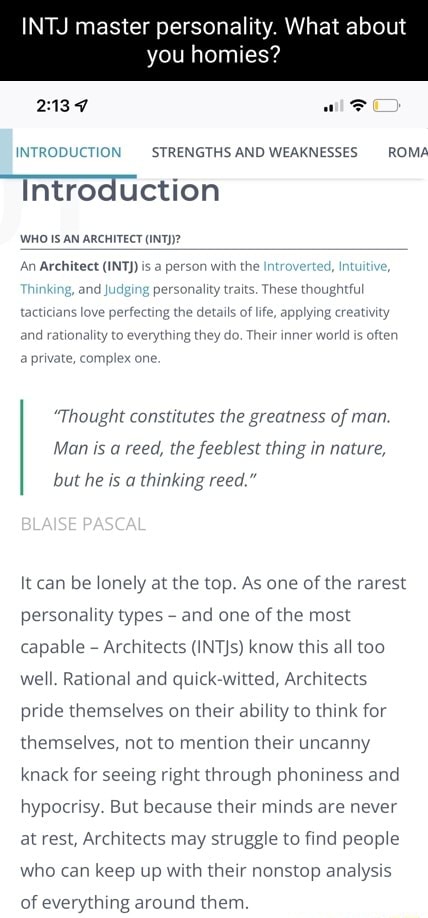 Introduction, Architect (INTJ Personality)