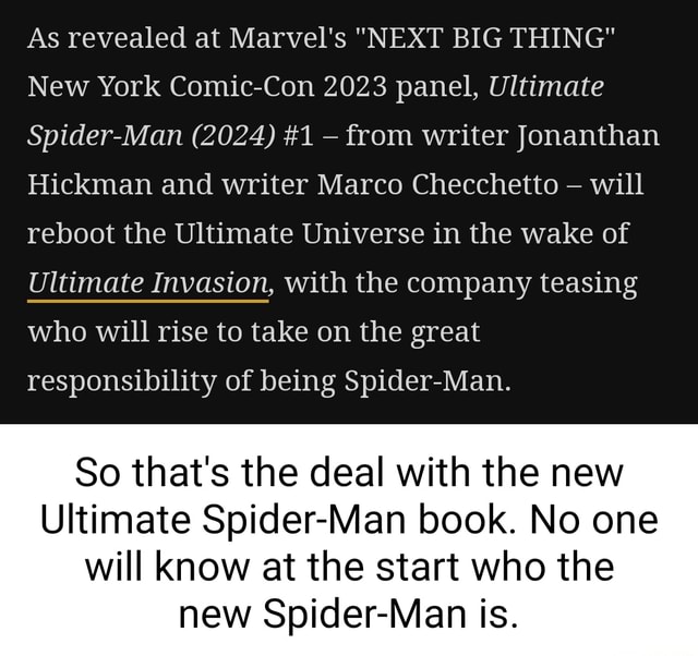 As revealed at Marvel's "NEXT BIG THING" New York ComicCon 2023 panel