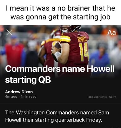 Commanders name Sam Howell their starting quarterback - The