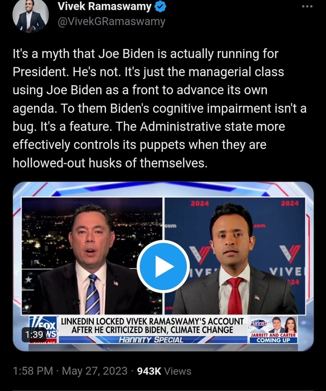 Vivek Ramaswamy It's a myth that Joe Biden is actually running for ...
