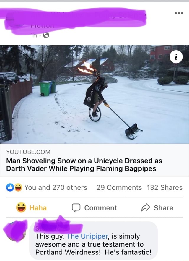 Ww Man Shoveling Snow on a Unicycle Dressed as Darth Vader While