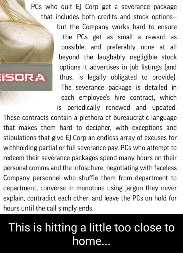 PCs who quit EJ Corp get a severance package that includes both credits