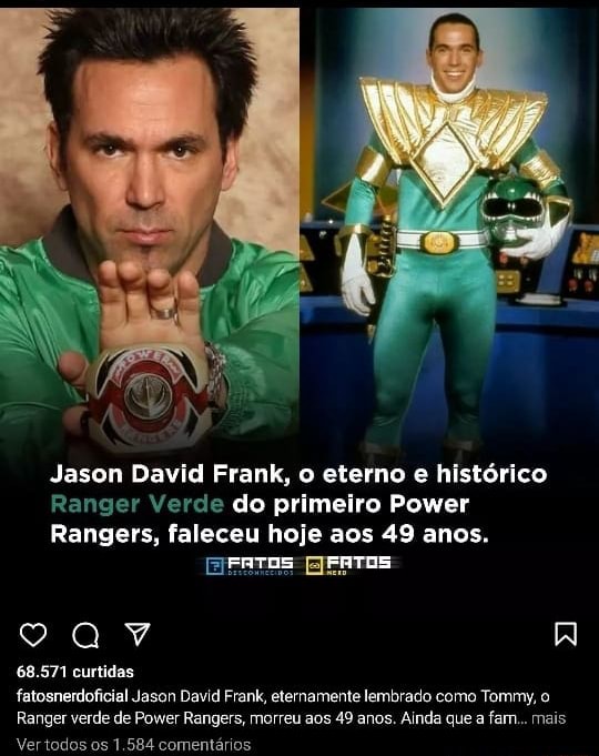 Jason David Frank, ator do Power Ranger verde, morre aos 49 anos