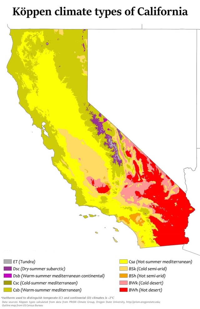 K6ppen climate types of California ET (Tundra) Csa (Hot-summer ...