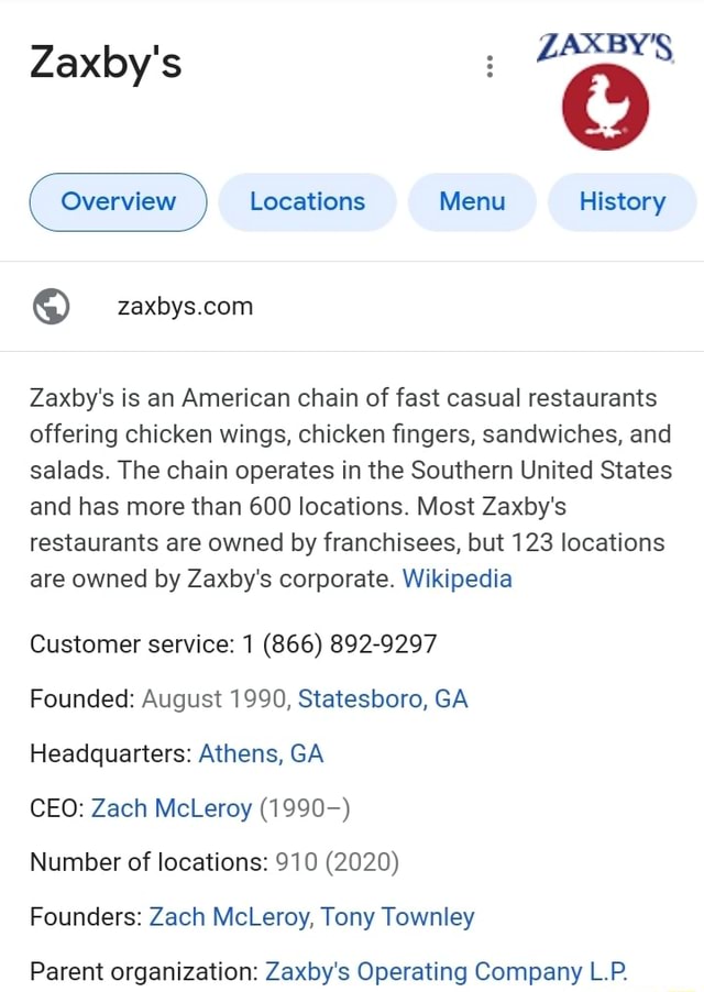 Zaxby's Locations Menu History Zaxby's is an American chain of fast ...