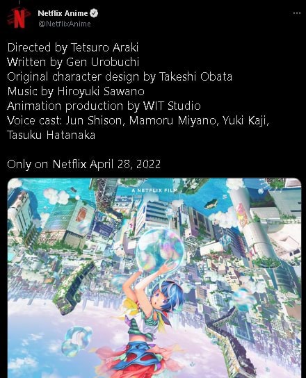Bubble - Netflix anuncia novo filme original pelo WIT Studio e equipe dos  sonhos: Tetsuro Araki, Gen Urobuchi, Hiroyuki Sawano e Takeshi Obata -  Crunchyroll Notícias