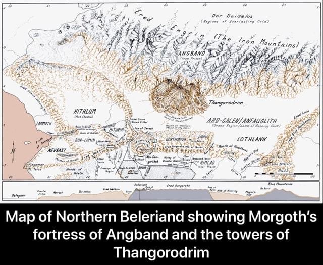 Map of Northern Beleriand showing Morgoth's fortress of Angband and the ...