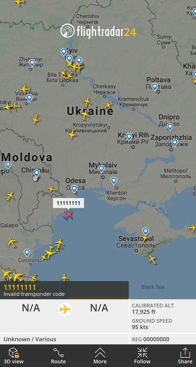 Flightradar24 Be al Odesa 11111111 Invalid transponder code