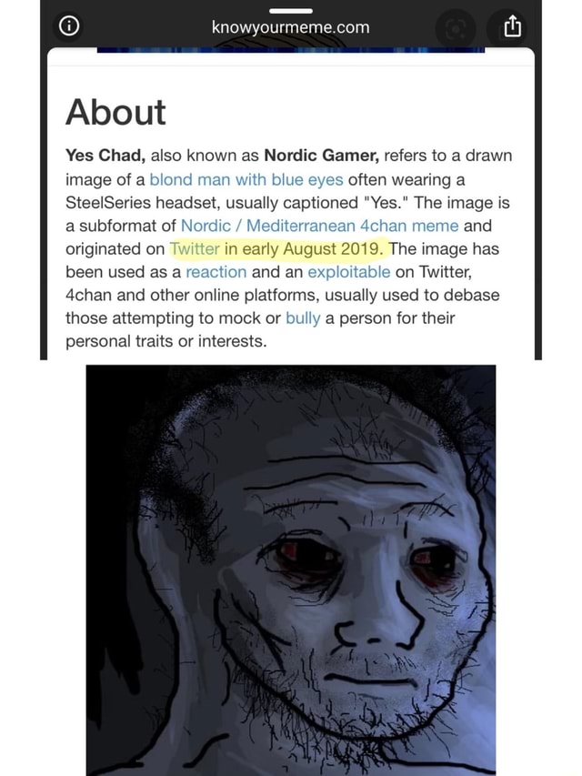 About Yes Chad, also known as Nordic Gamer, refers to a drawn image of ...