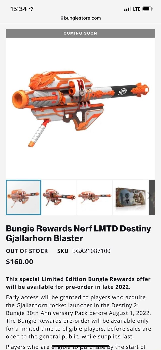 Nerf Bungie Destiny Gjallarhorn Blaster Pre-Order