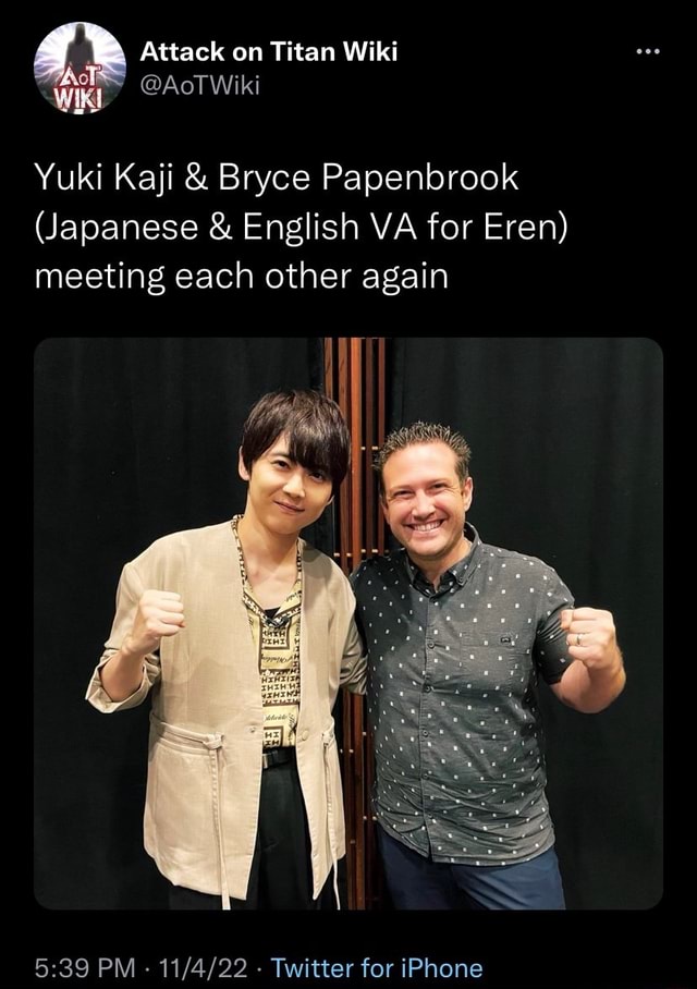 Attack on Titan Wiki on X: Yuki Kaji & Bryce Papenbrook (Japanese