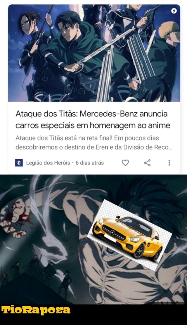 Ataque dos Titãs: Mercedes-Benz anuncia carros especiais em homenagem ao  anime