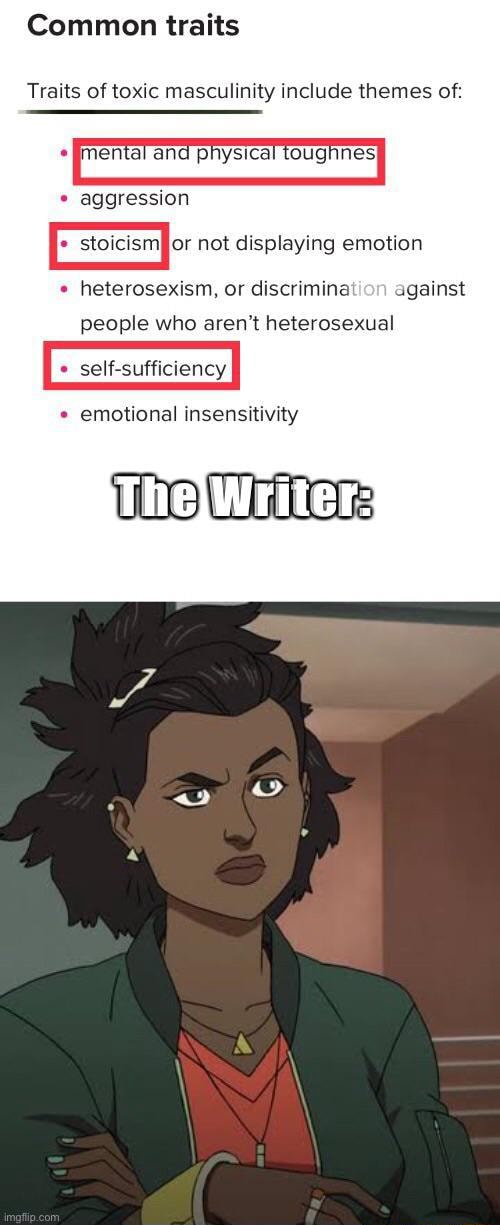 Common traits Traits of toxic masculinity include themes of: oI and ...