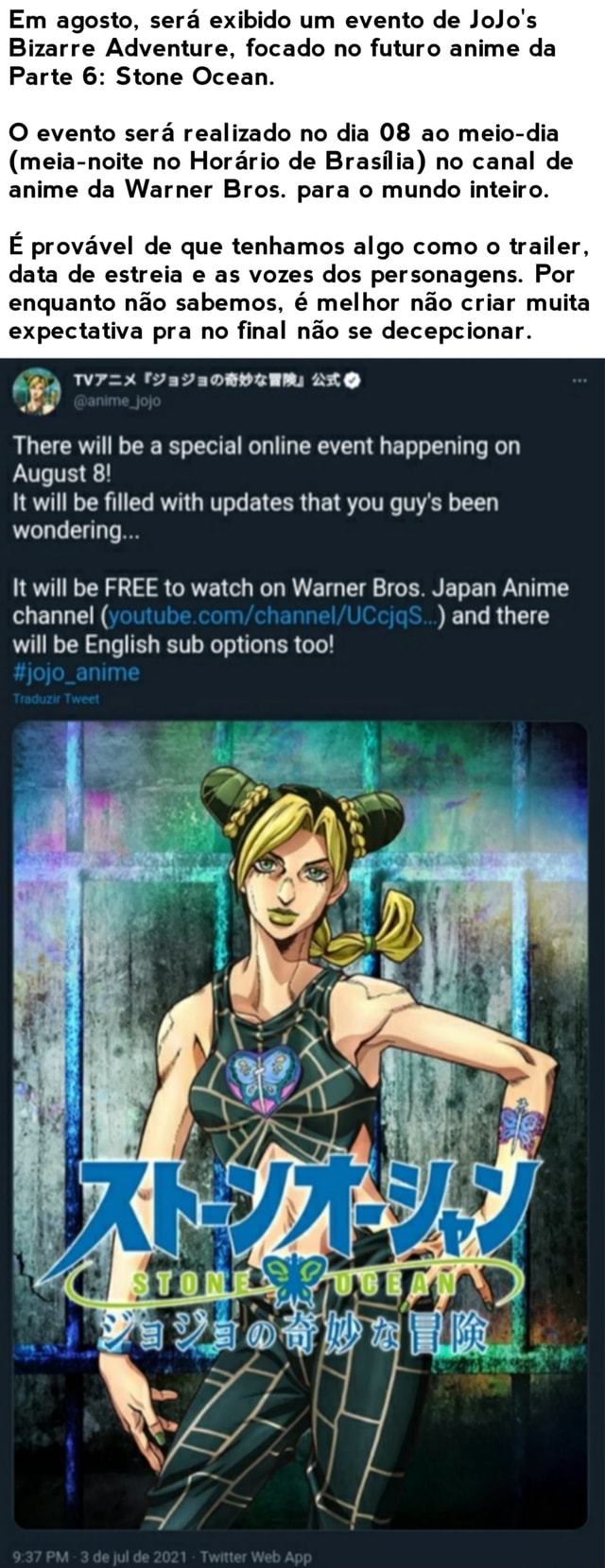 Parte final de JoJo s Bizarre Adventure: Stone Ocean ganha data de estreia  e novo trailer