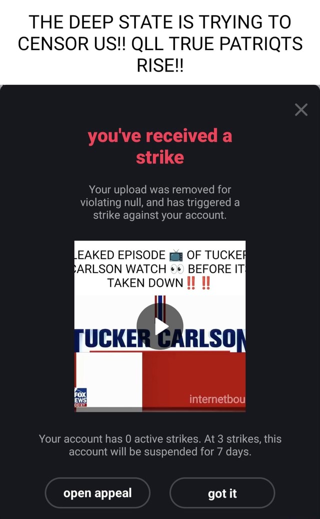 THE DEEP STATE IS TRYING TO CENSOR US!! QLL TRUE PATRIQTS RISE! you've