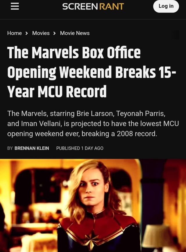 = SCREEN RANT Home > Movies > Movie News The Marvels Box Office Opening
