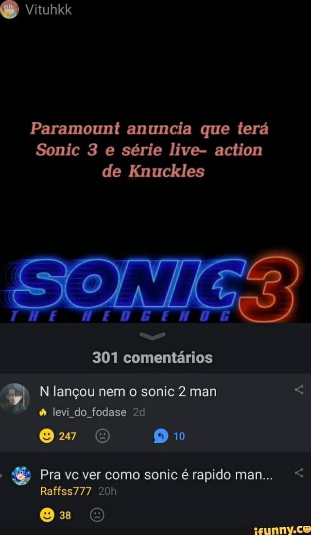 Paramount anuncia Sonic 3 e série de Knuckles