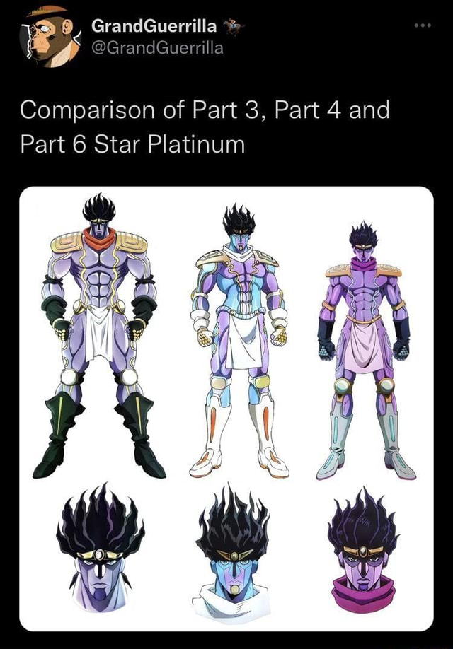 Ila @Gr illa Comparison of Part 3, Part 4 and Part 6 Star Platinum