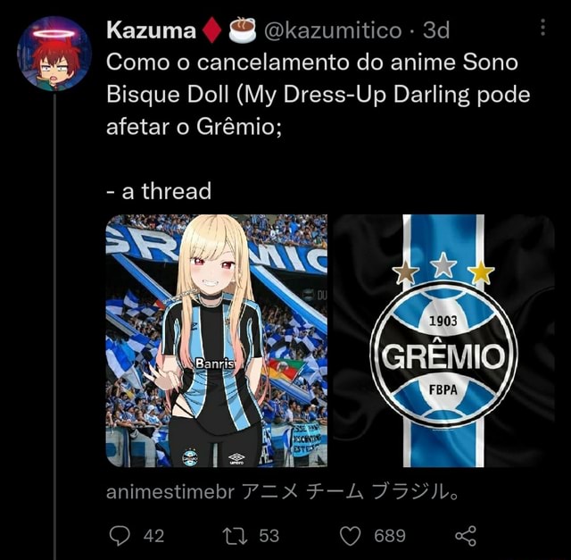 Kazuma Okazumitico Como o cancelamento do anime Sono Bisque Doll