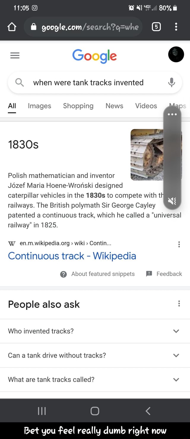 80 Google Q. when were tank tracks invented All Images Shopping News