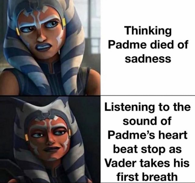 Thinking Padme died of sadness Listening to the sound of Padme's heart beat  stop as Vader takes his first breath - iFunny Brazil