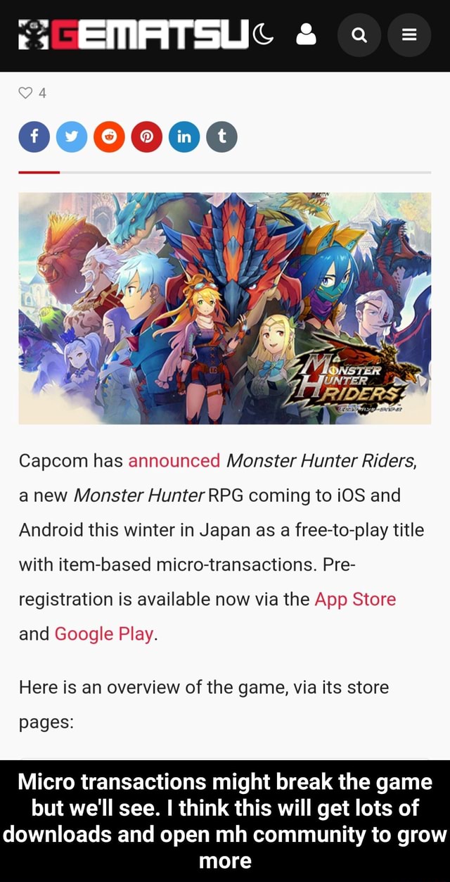 Monster Hunter Riders - Capcom announce new mobile RPG for Japan market -  MMO Culture