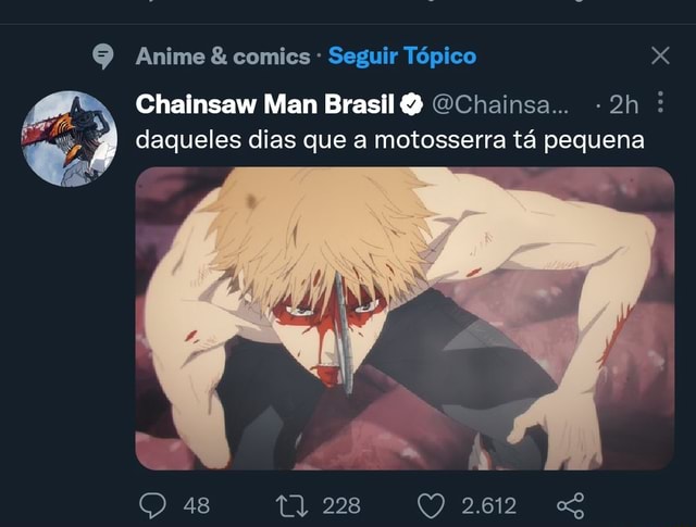 Anime & comics Seguir Tópico I Chainsaw Man Brasil OChainsa.. : daqueles  dias que a motosserra tá pequena O 48 228 2612 es - iFunny Brazil