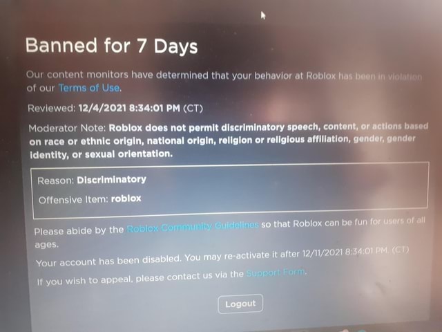 Roblox Ban Note