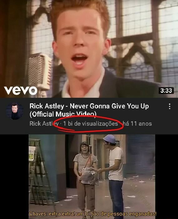 You click a link it'snota rick roll it's a virus - iFunny Brazil