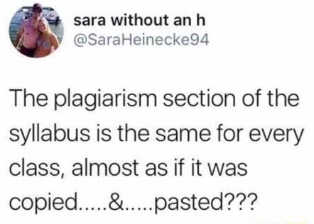 The Plagiarism Section Of The Syllabus Is The Same For Every Class ...