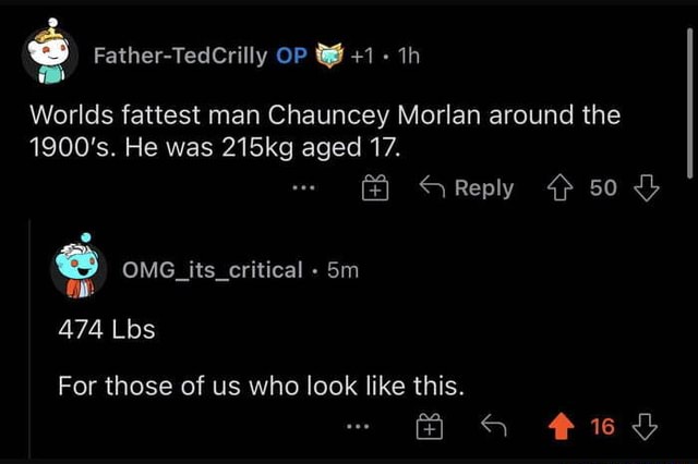 Worlds Fattest Man Chauncey Morlan Around The 1900's. He Was 215kg Aged 